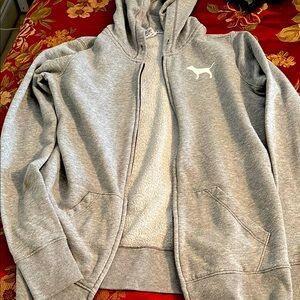 Gray Zip-Up Hoodie with Dog Logo